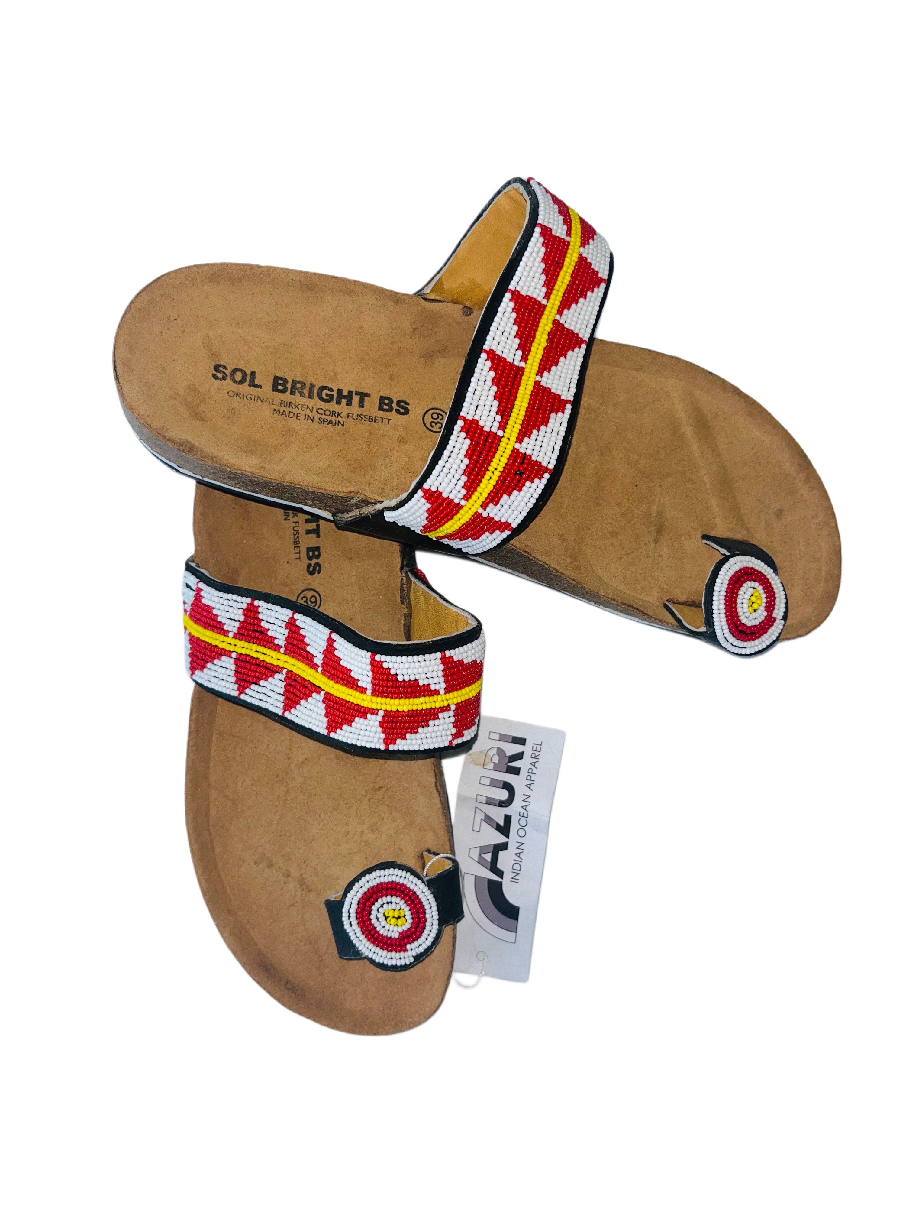 Sol Bright Sandals | Beaded White Red Yellow