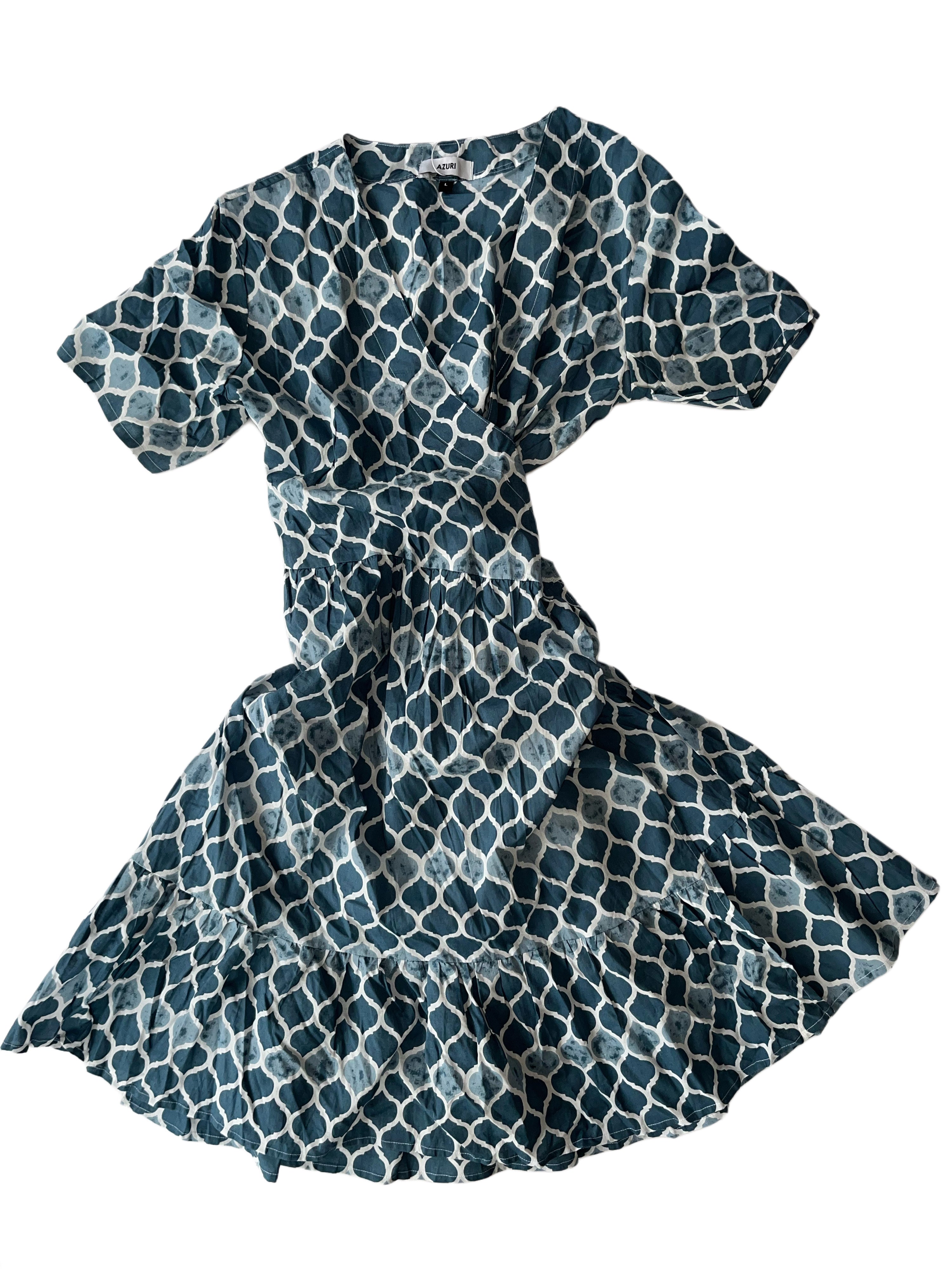 Lomu Wrap Dress | Blues Grey White