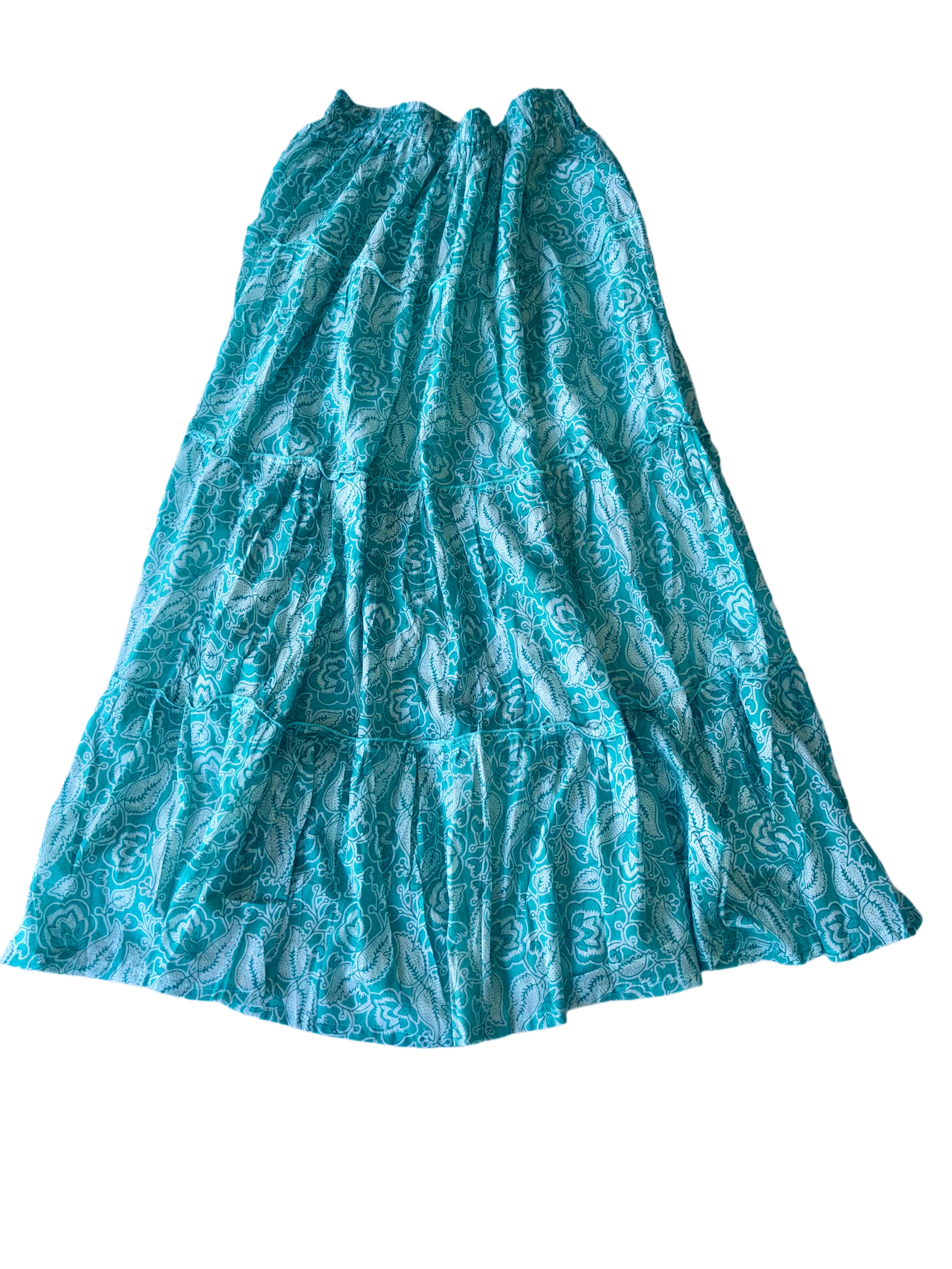 Long Layered Skirt | Turquoise White