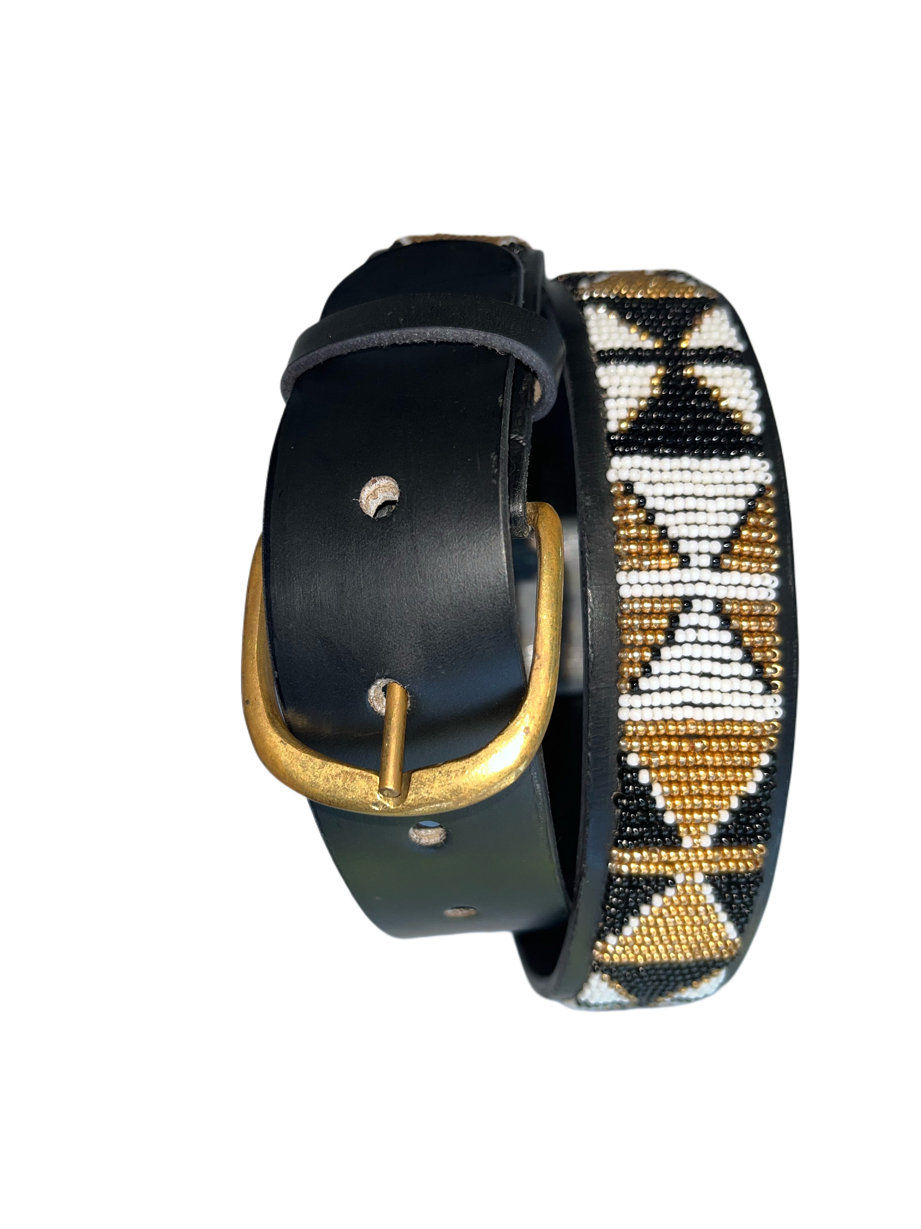 Leather Beaded Belts | Black White Gold