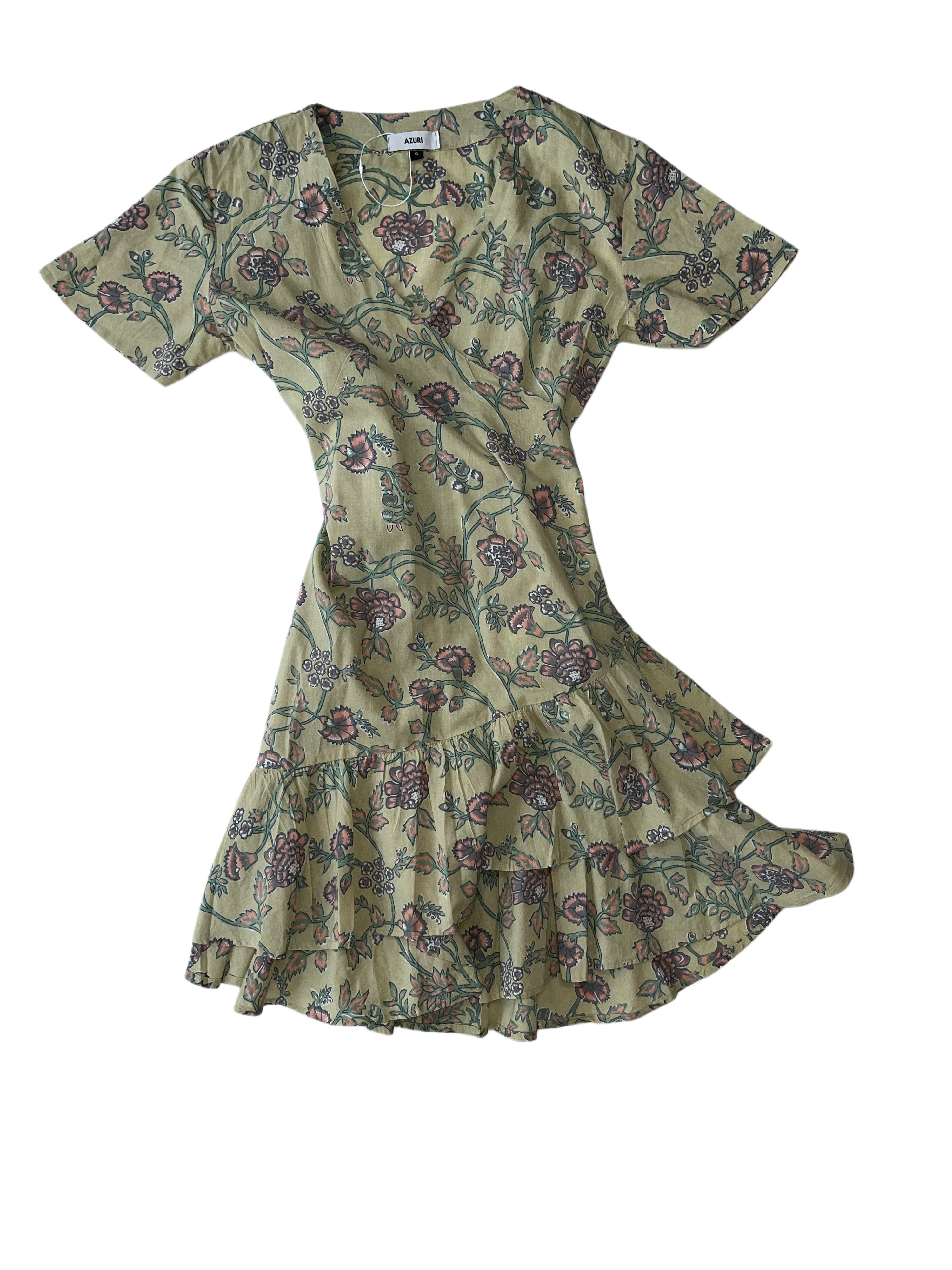 Sardenia Wrap Dress | Cream Peach Green