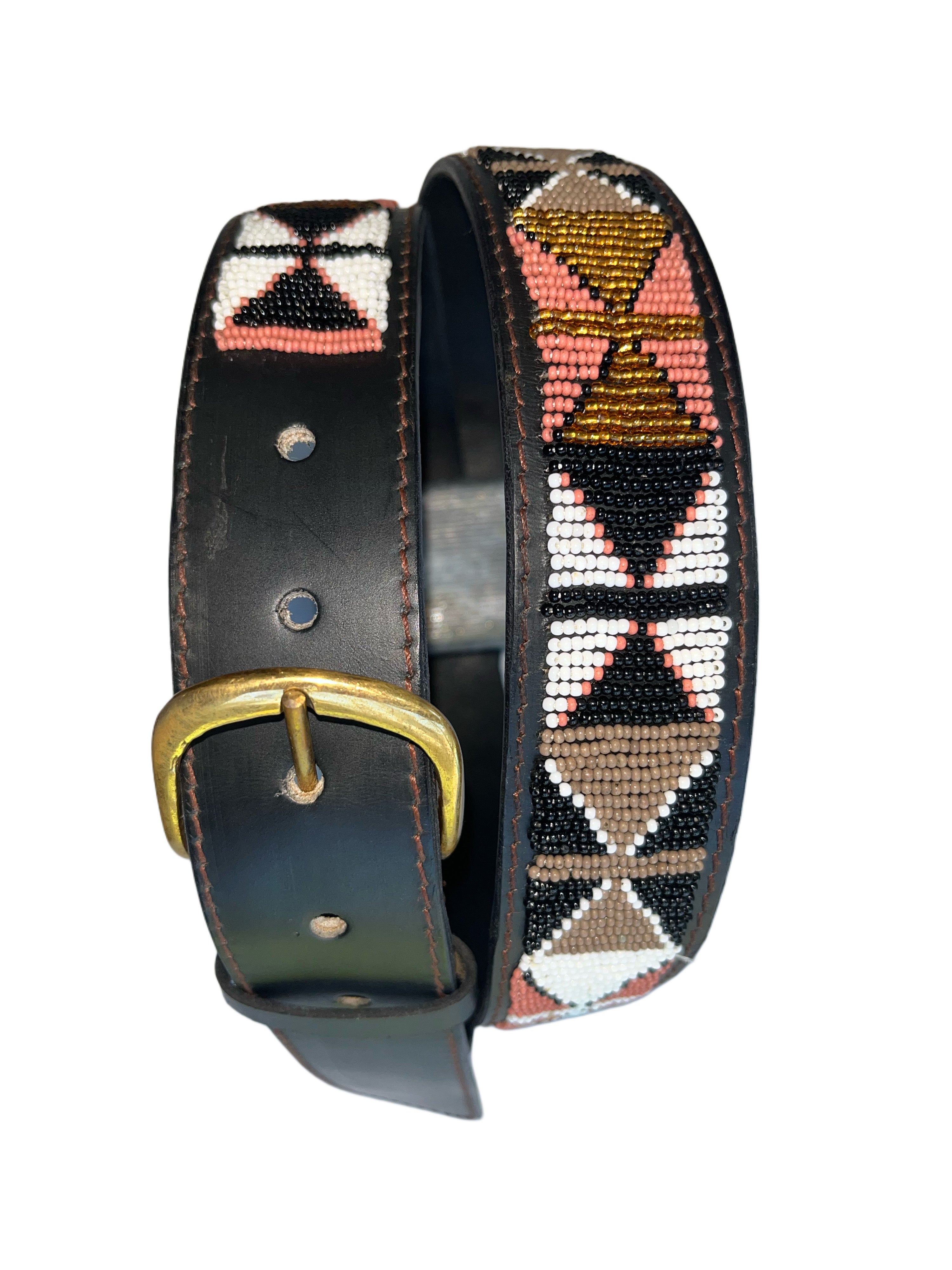 Leather Beaded Belts | Black Browns White