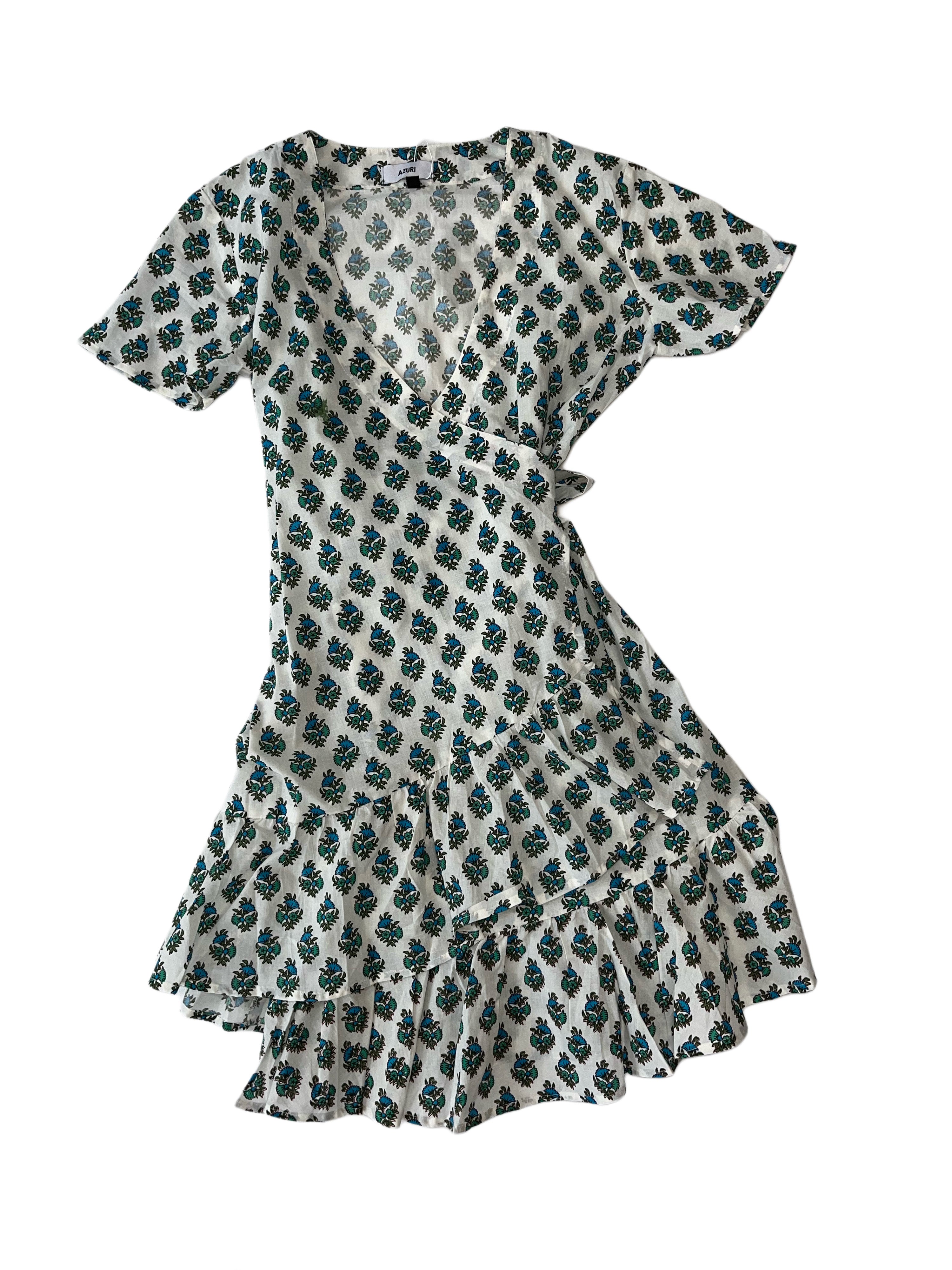 Sardenia Wrap Dress | White Blue Green