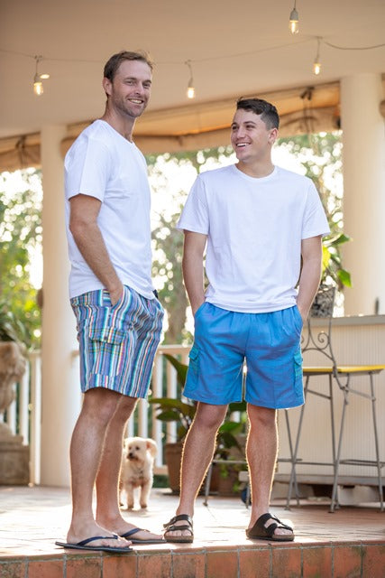 Kikoy Bermuda Shorts - Stripes | Blue with Turquoise