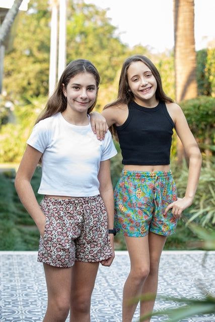 Girls Shorts | White Red Olive Green