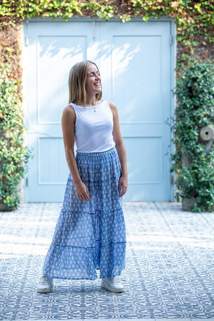 Long Layered Skirt | Green White
