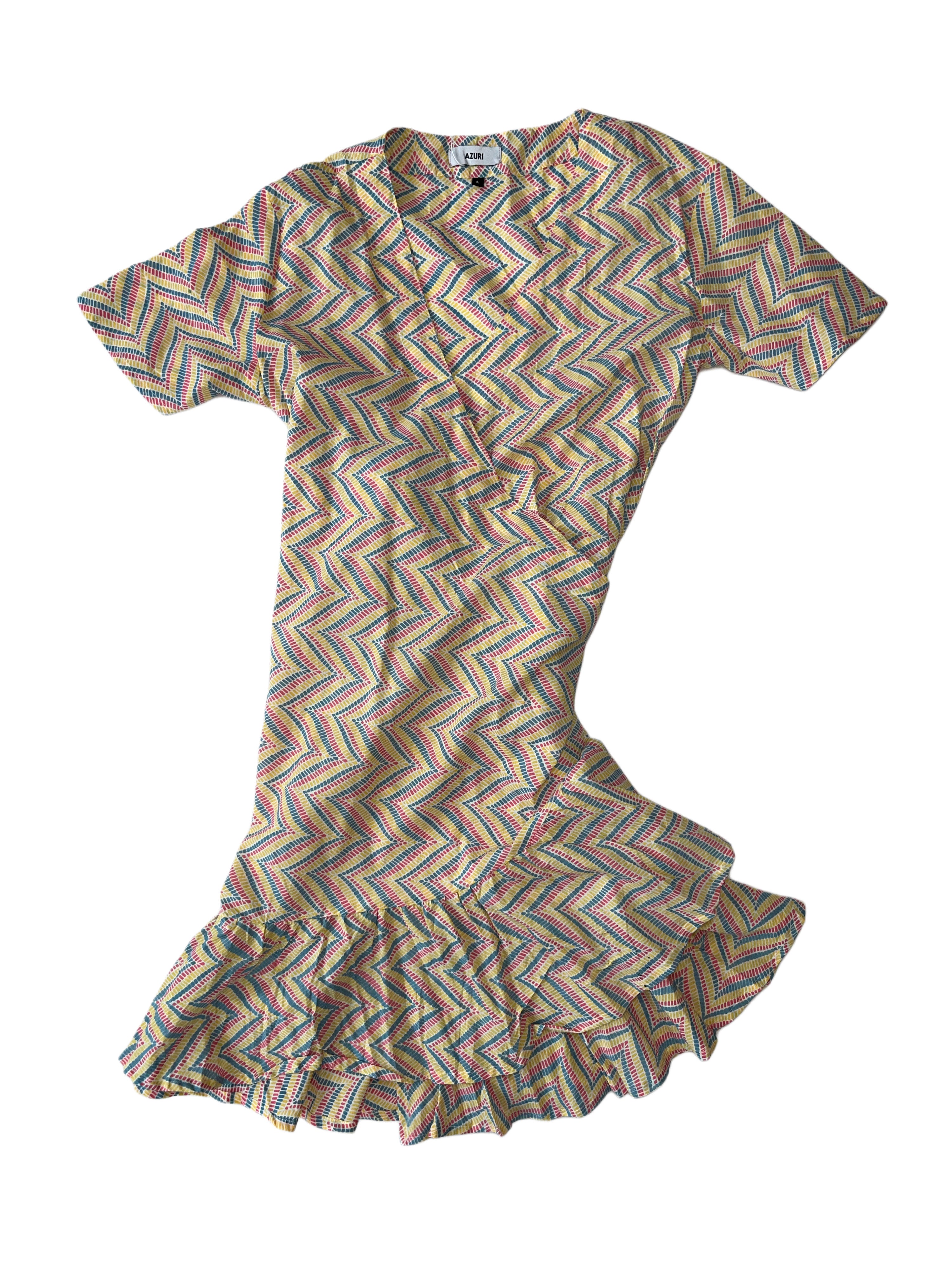 Sardenia Wrap Dress | Pink Yellow Blue