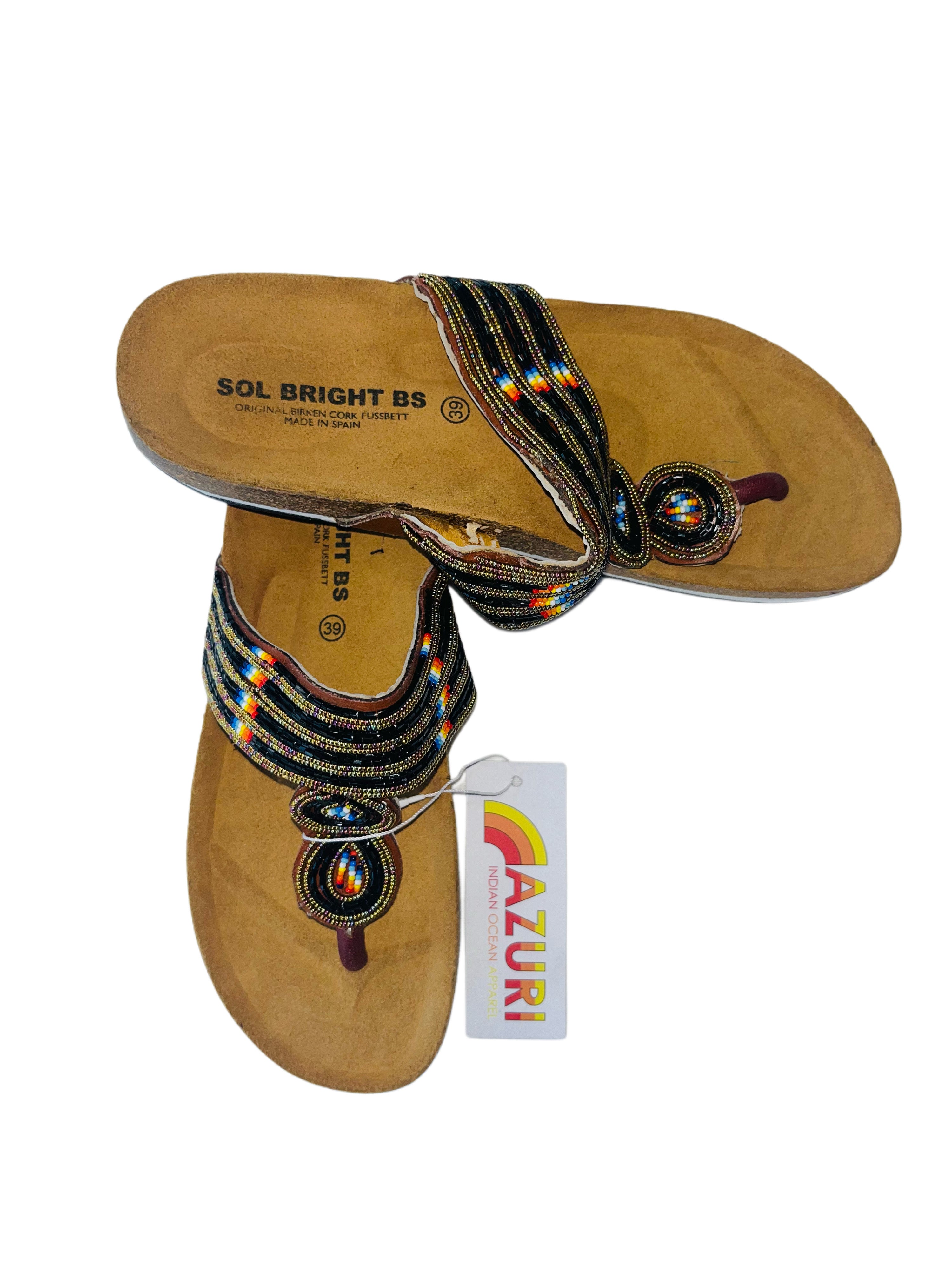 Sol Bright Sandals | Beaded Black Gold