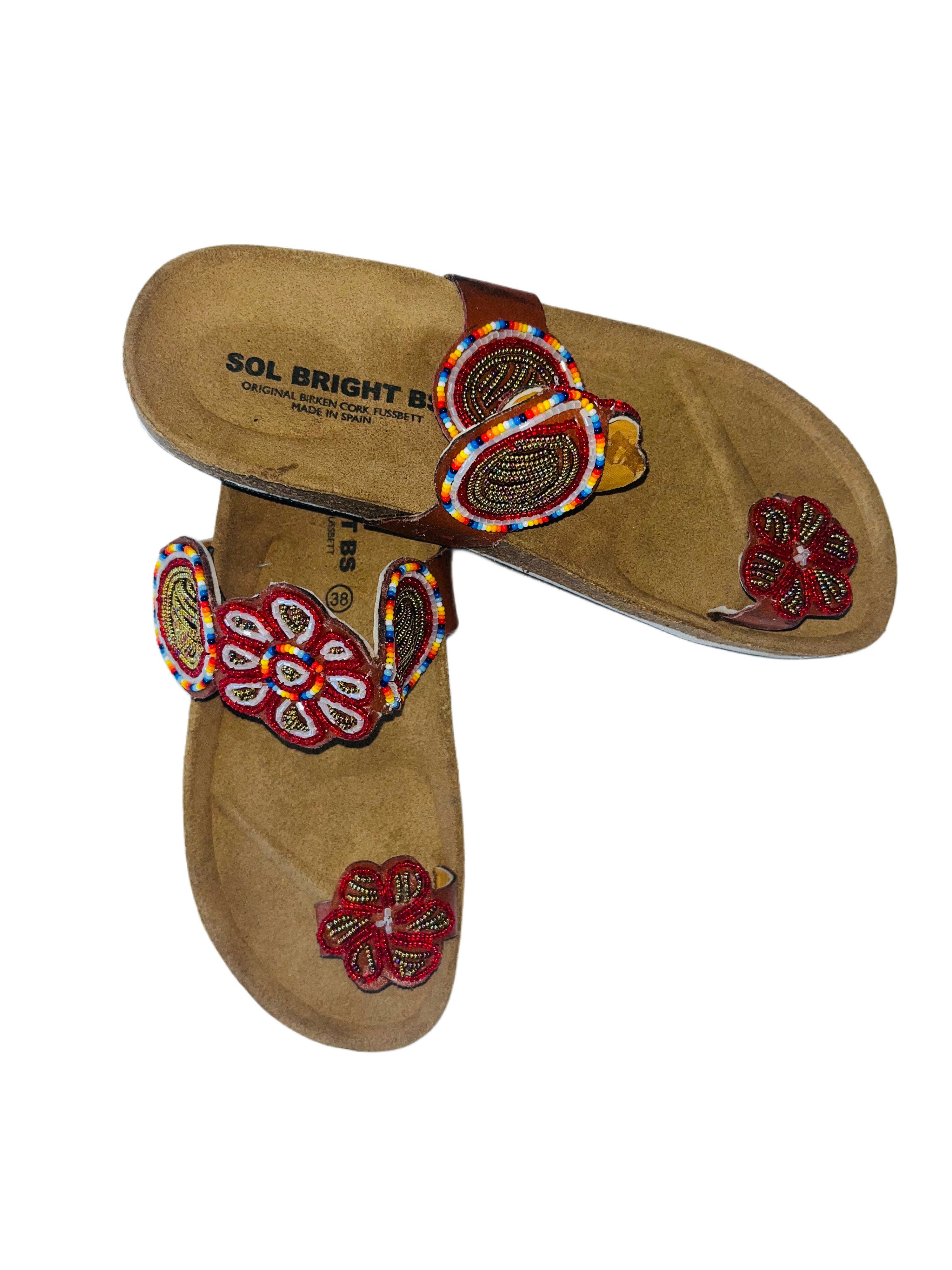 Sol Bright Sandals | Beaded Red Gold Multi