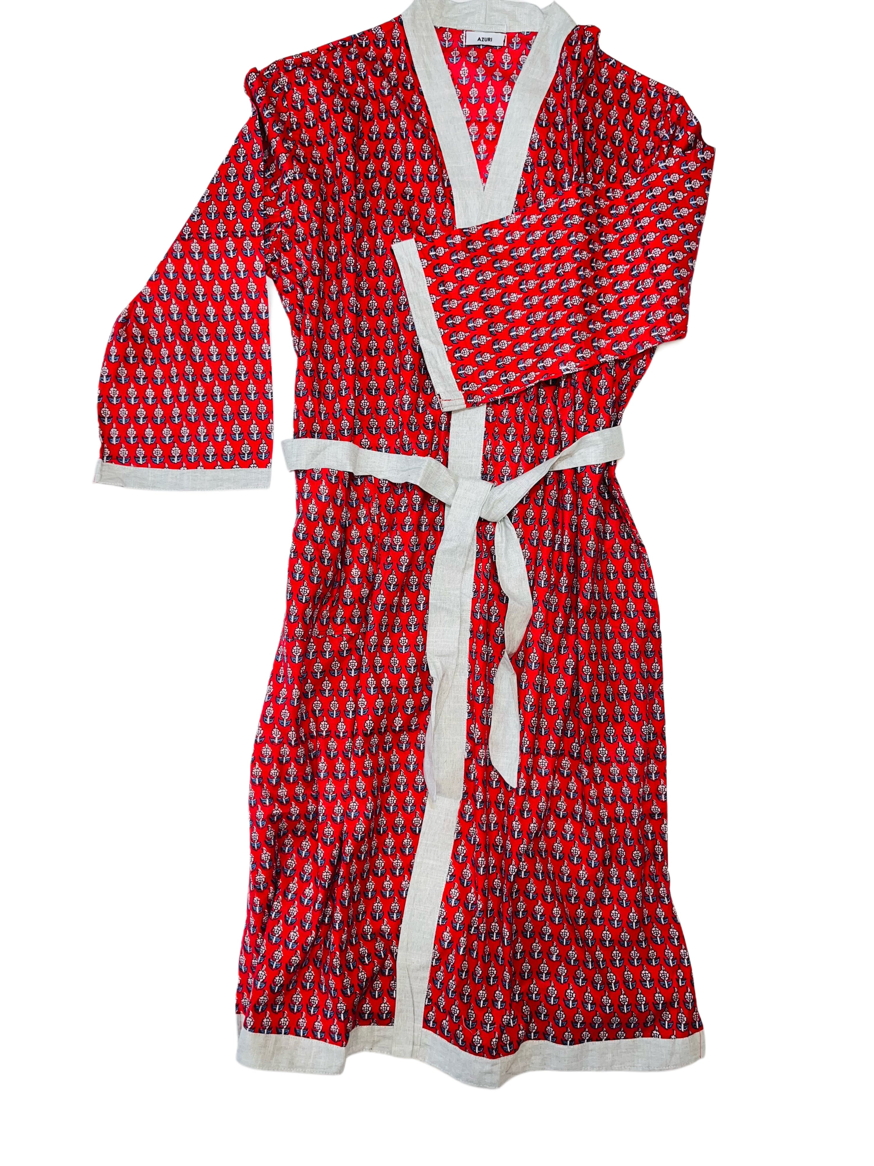 Cotton Kimono | Red with black and white
