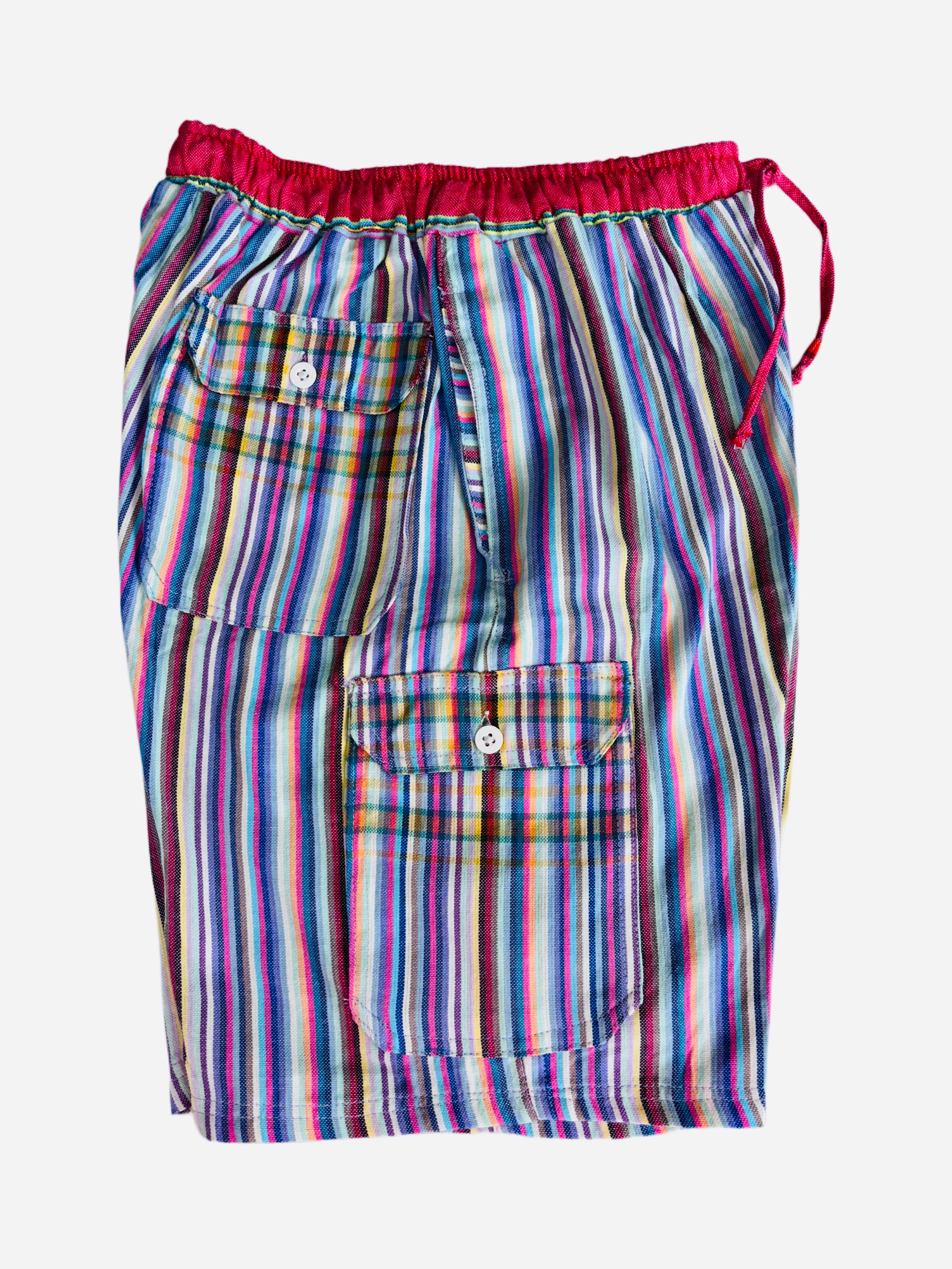 Kikoy Bermuda Shorts - Stripes | Pastel Multicolor with Red