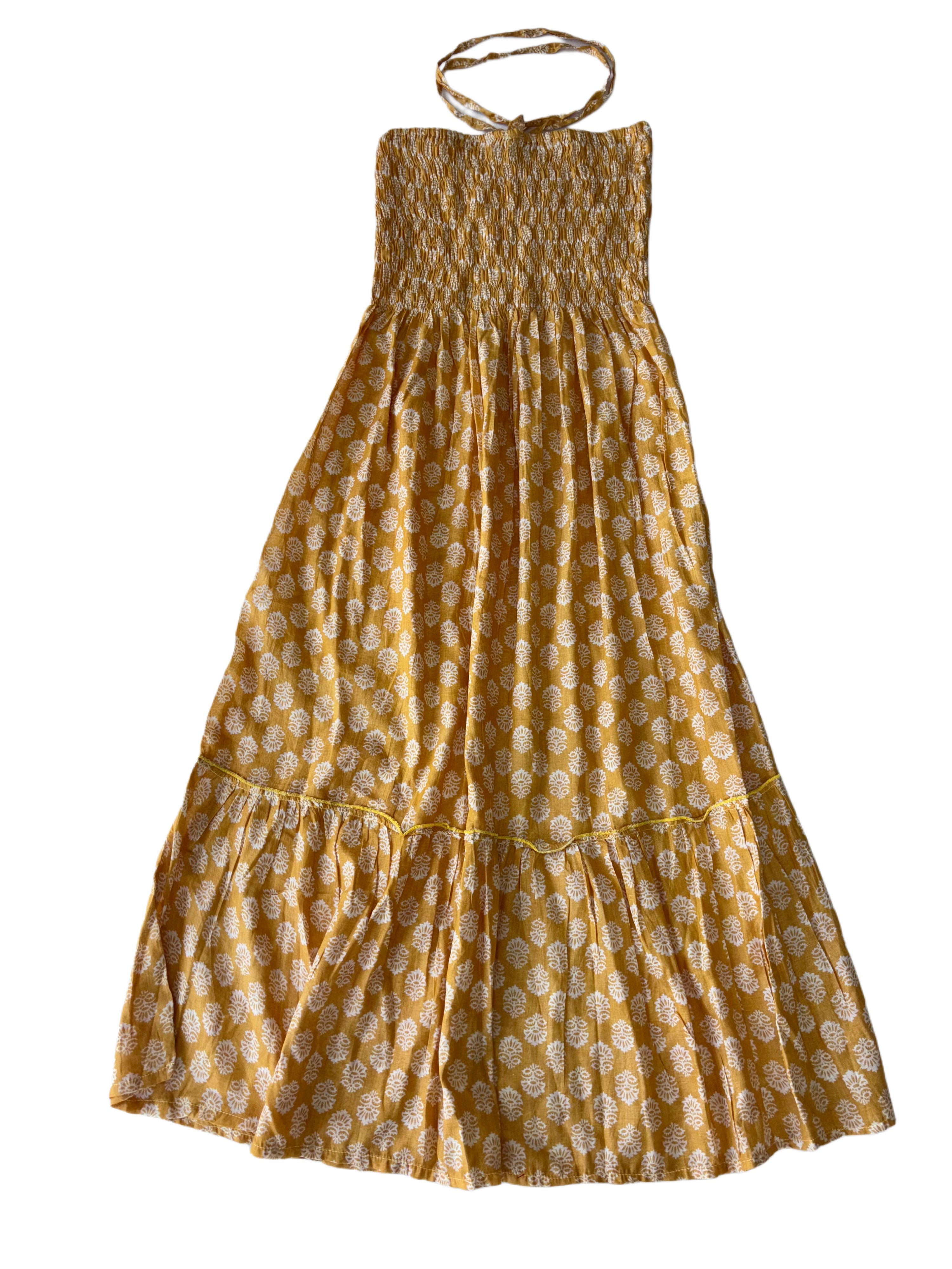 Boob Tube Sun Dress | Mustard Yellow White