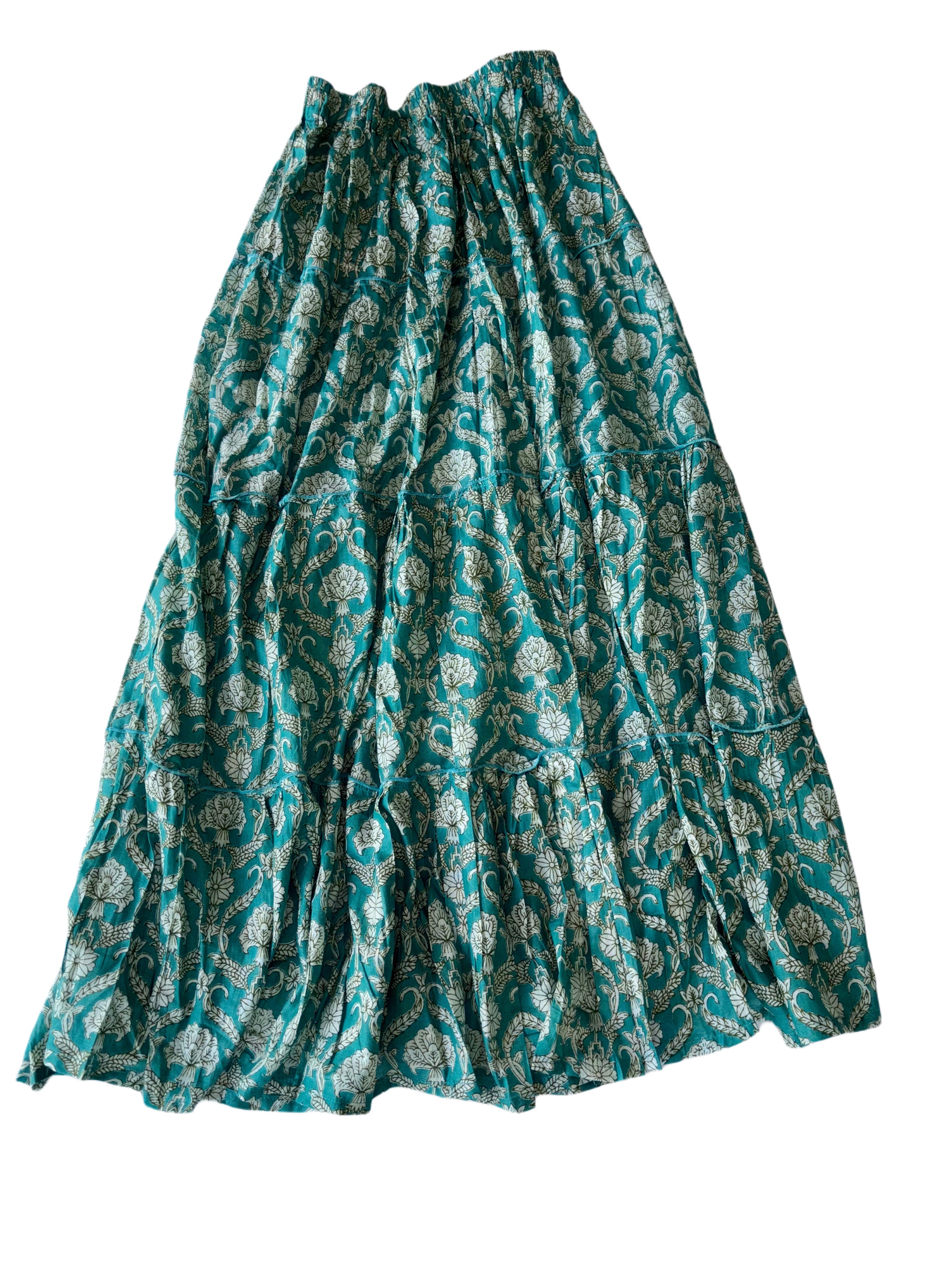 Long Layered Skirt | Green White