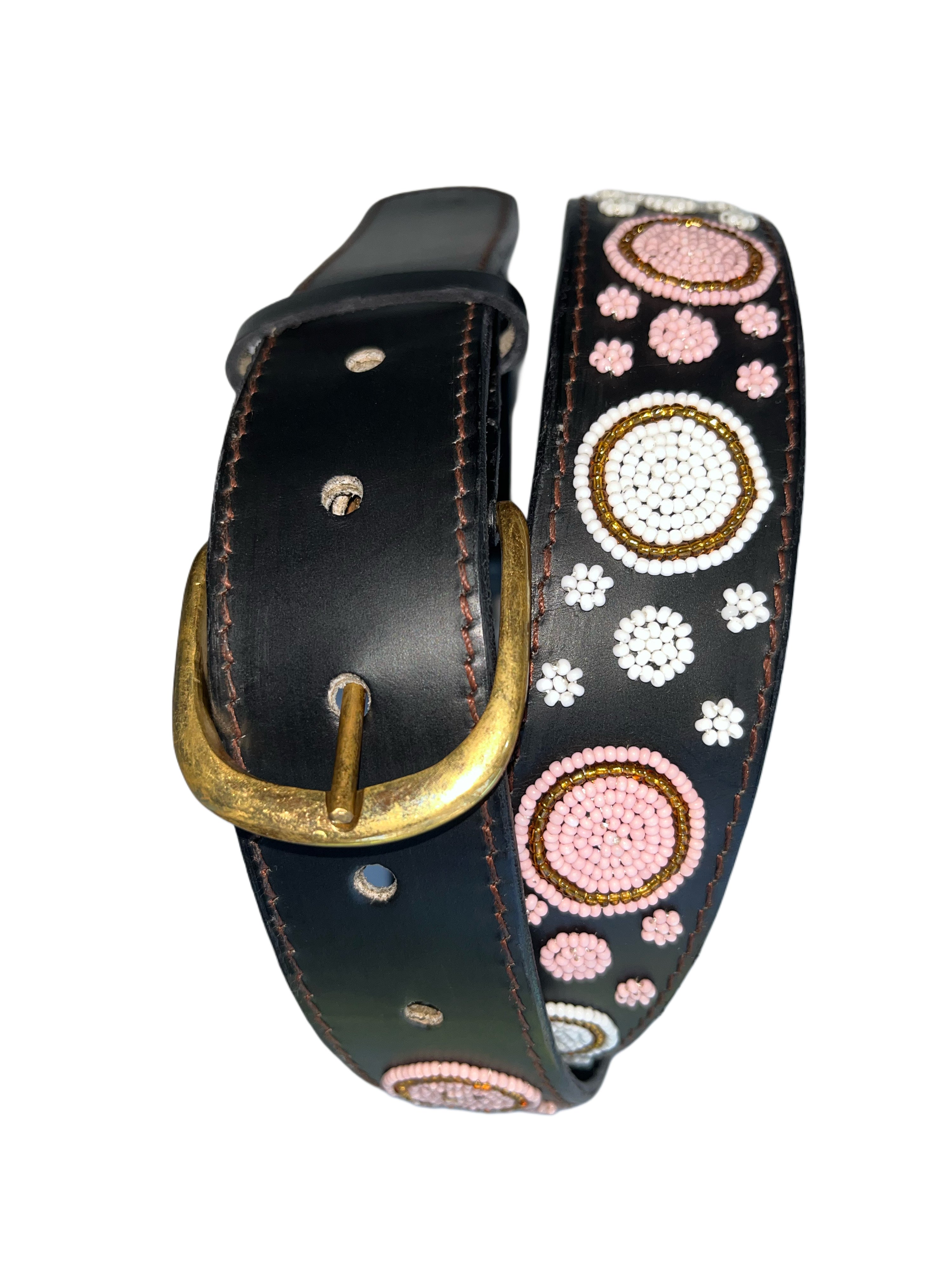 Leather Beaded Belts | Pink Black White