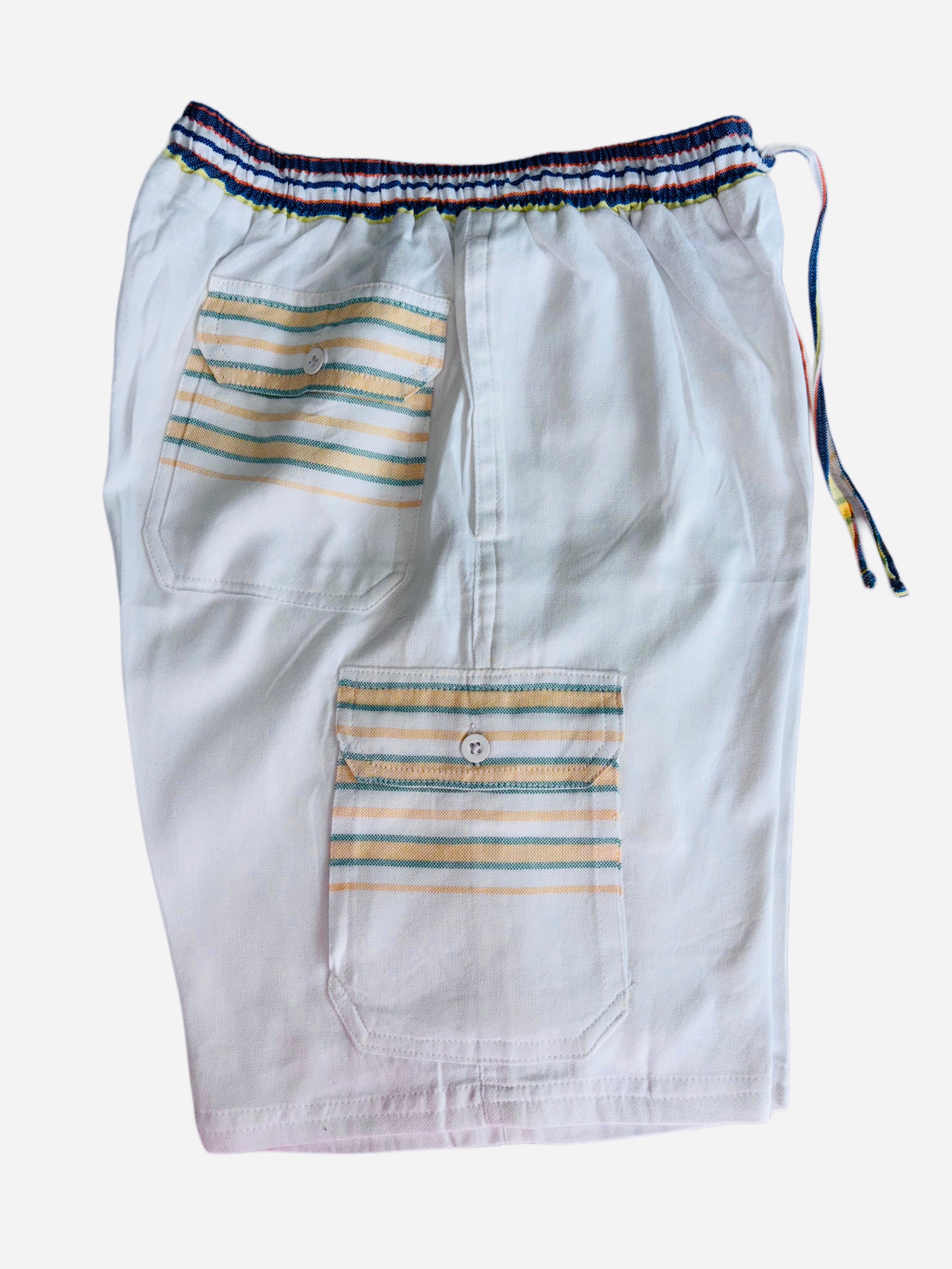 Kikoy Bermuda Shorts | White with Blue & Yellow