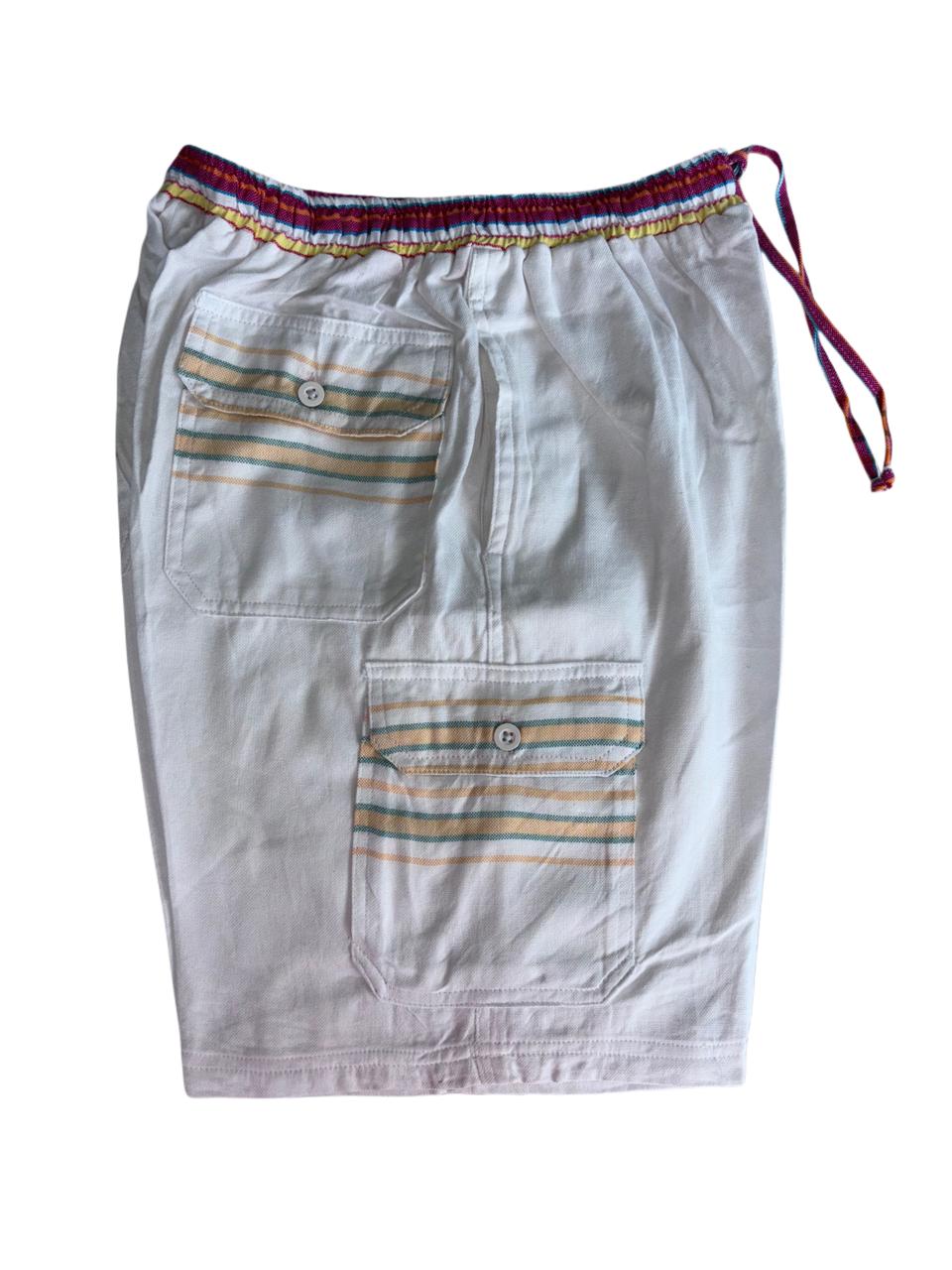 Kikoy Bermuda Shorts | White with Pink