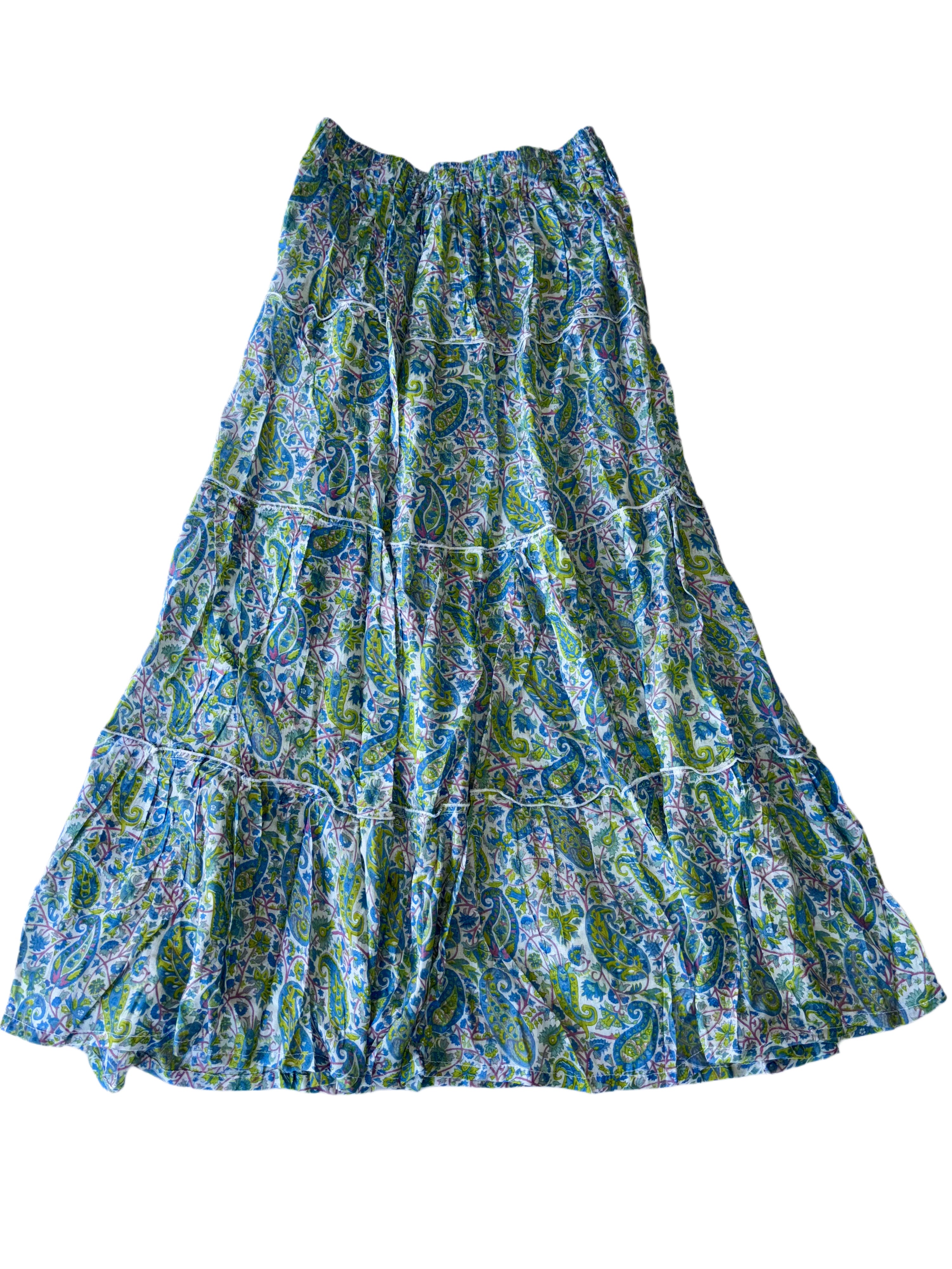 Long Layered Skirt | Navey Green Pink White