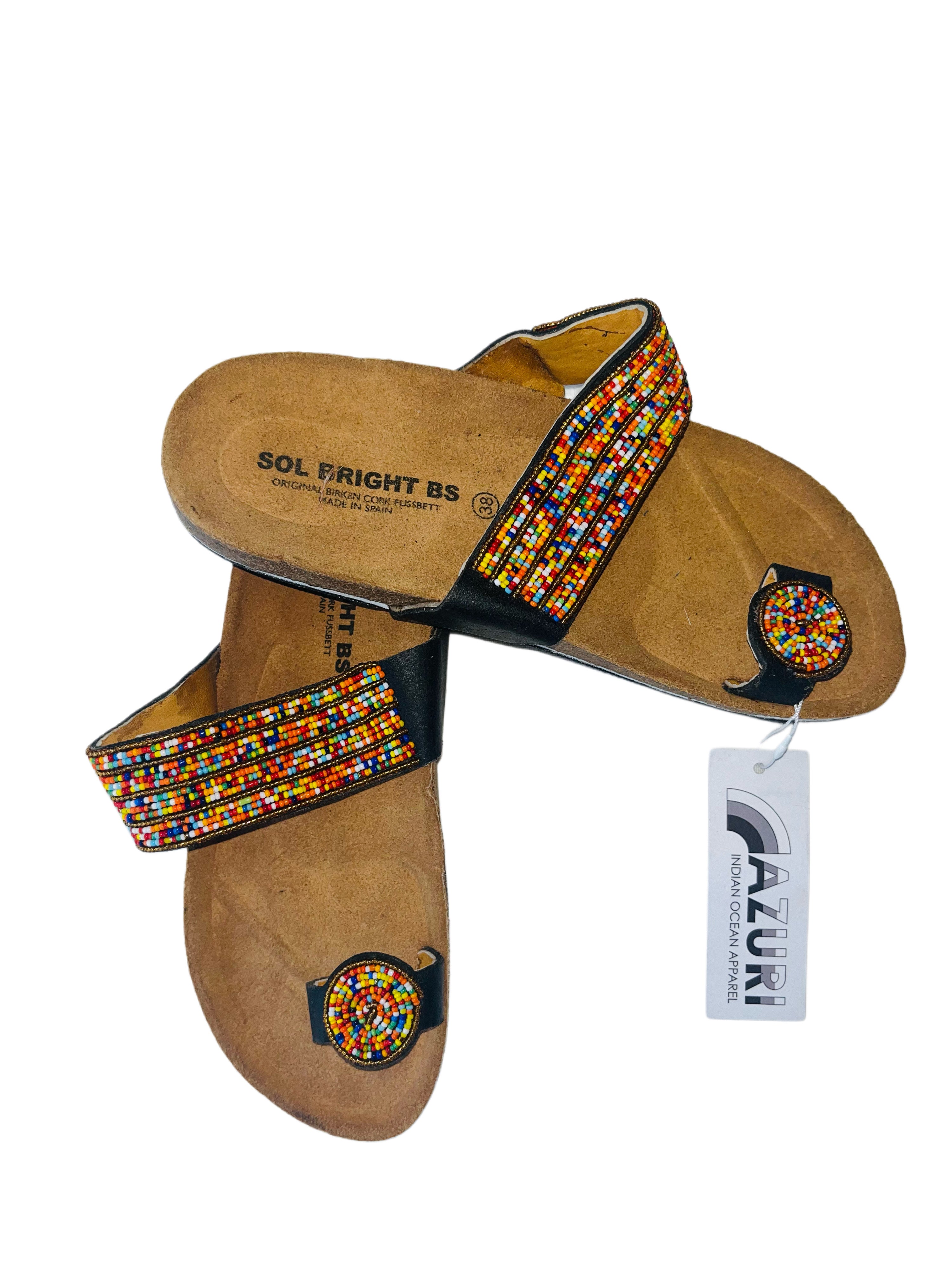 Sol Bright Sandals | Beaded Black Mulitcolour